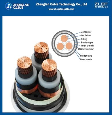 Cavo elettrico corazzato interrato con armatura in filo d'acciaio, isolamento XLPE 8.7/15kV YJV32 3x150mm2 IEC 60502-2