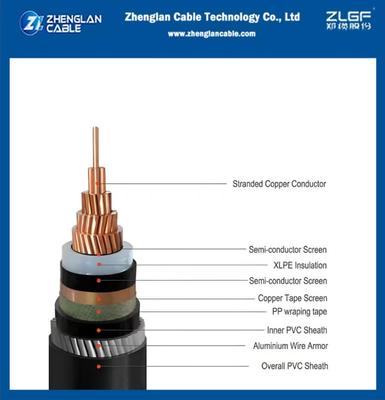 Cavo elettrico interrato 19/33kV, schermo in filo di rame + armatura in filo di alluminio, unipolare 1x500mm2, IEC 60502-2