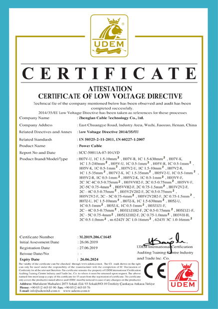 Cina Zhenglan Cable Technology Co., Ltd Certificazioni
